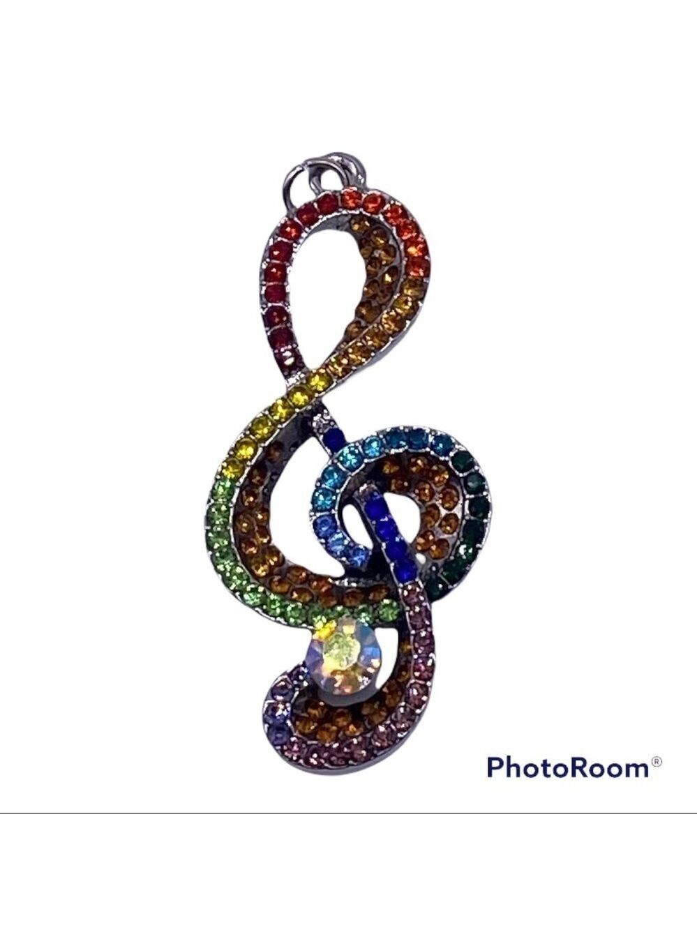 Sparkling Multicolored Treble Clef Pendant - Perfect Gift for Musicians! Lovely!